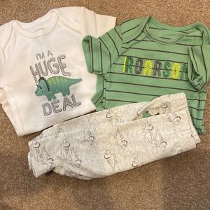 Adorable dinosaur outfit with two top options